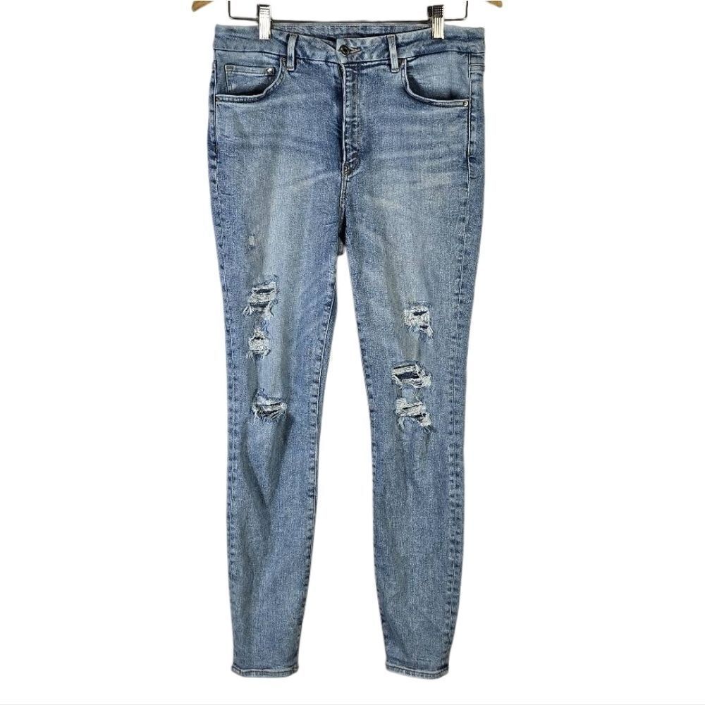 Stylish Blue DistressedHigh Waist h&m Skinny Jeans